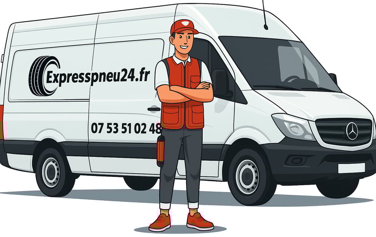 Camion atelier mobile ExpressPneu24h pour dépannage pneus en Île-de-France