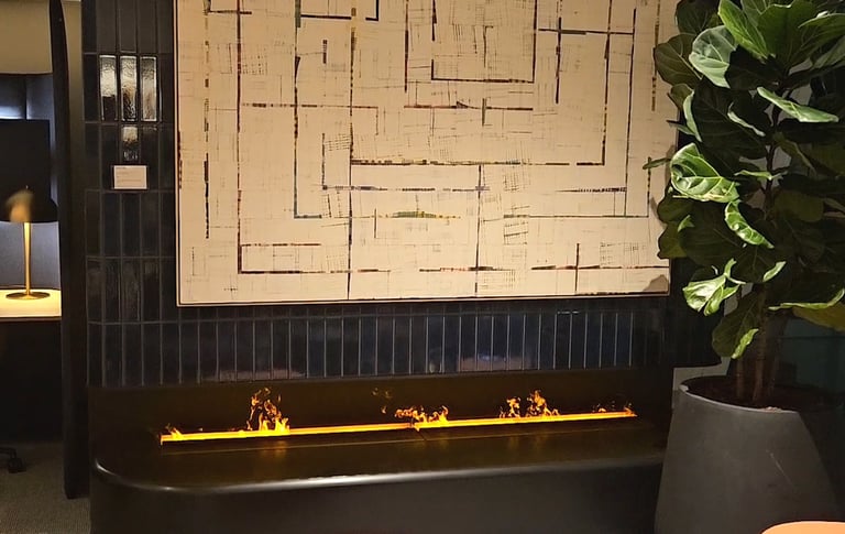 Fireplace with cozy seating area at Chase Sapphire Lounge JFK Terminal 4