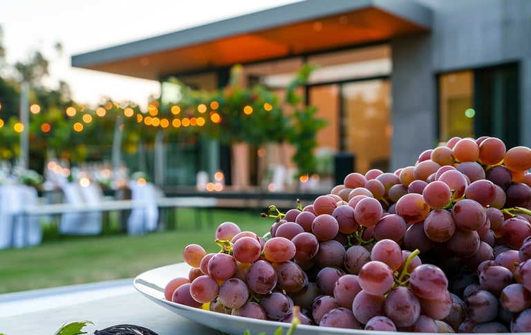 Lieu de réception extérieur avec mets symboliques pour une cérémonie funéraire sur mesure