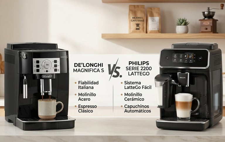 Comparativa visual De'Longhi Magnifica S y Philips Serie 2200 superautomáticas