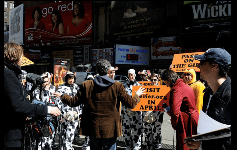 Chris directing Cows Take Manhattan, a live performance for Cause Effect Agency.