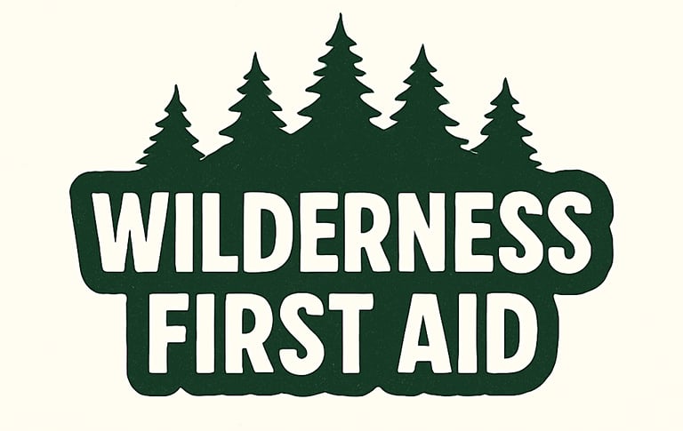 Wilderness First Aid category banner with forest icon — emergency care, survival medicine, outdoor injuries section header