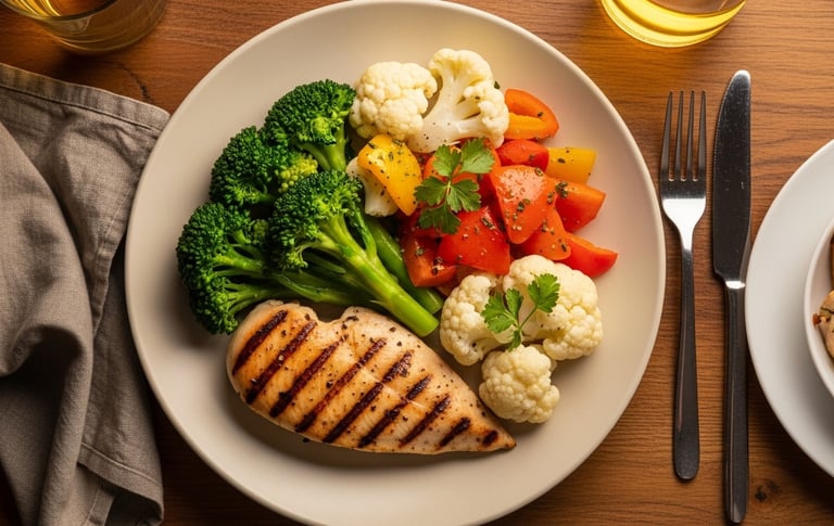a plate of food with a fork and knife on a table