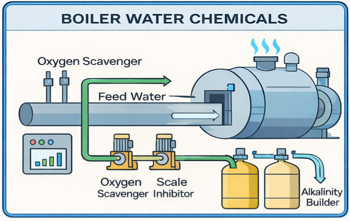Industrial boiler water treatment chemicals for scale and corrosion control