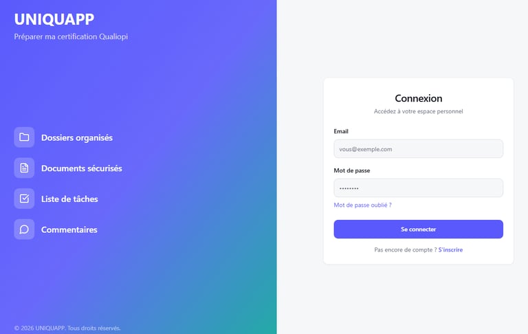 Présentation de l'application de préparation à la certification Qualiopi UNIQUAPP
