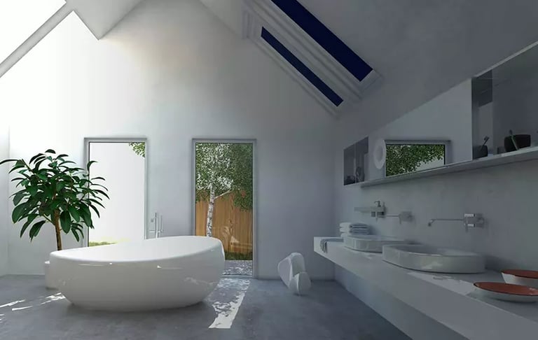 Baño acristalado con cristal inteligente SPD