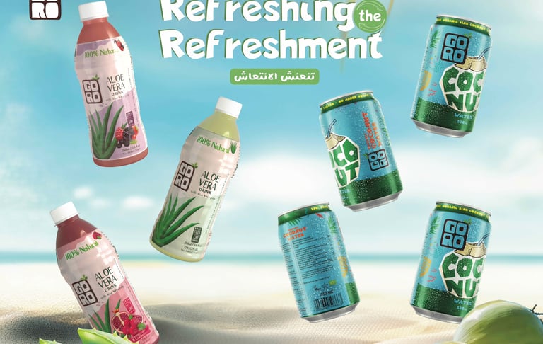 a variety of drinks and beverages on a beach