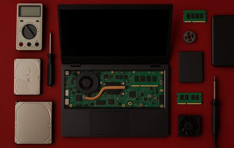 notebook, componentes, peças
