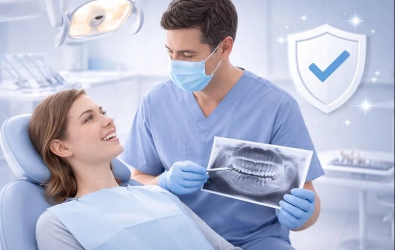 Dentist explaining wisdom tooth extraction safety to a patient during consultation
