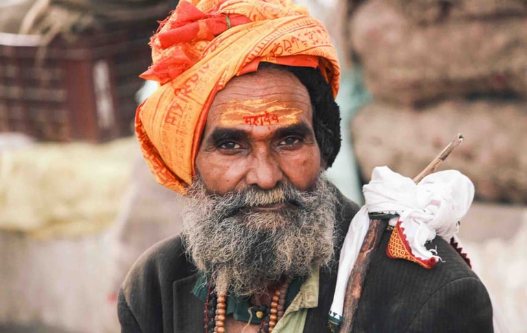 Portrait of a baba (holy man) captured in Varanasi, India.
