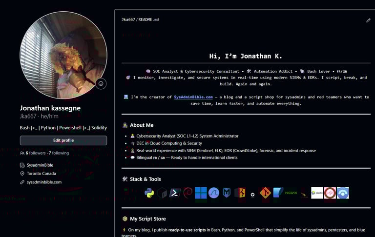 this is a screenshot of my github profil were you can have acces to sysadminbible free projects 