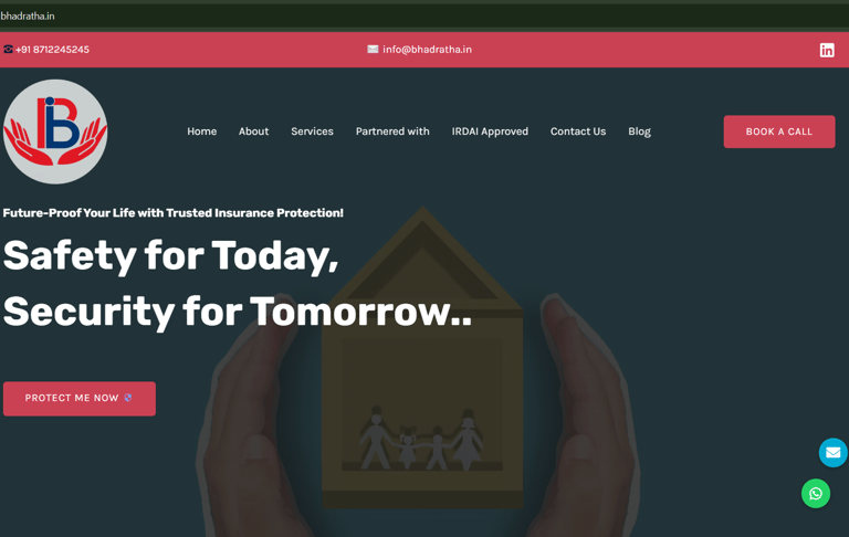 Insurance broking website created by Suvarna Visions for Bhadratha Insurance