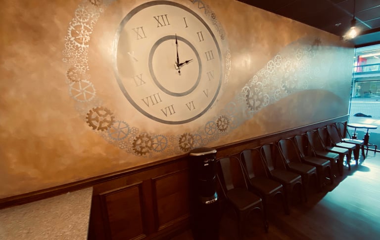 bespoke mural by marcine at an escape room entertainment business in holmdel, nj
