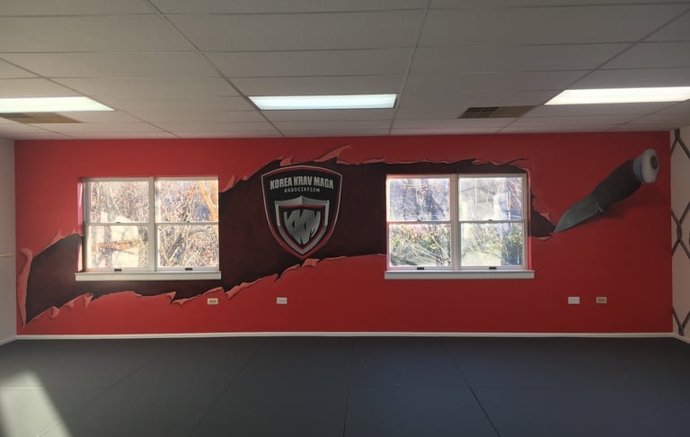 bespoke illusion mural for a martial arts school in hillsborough nj by artworks by marcine