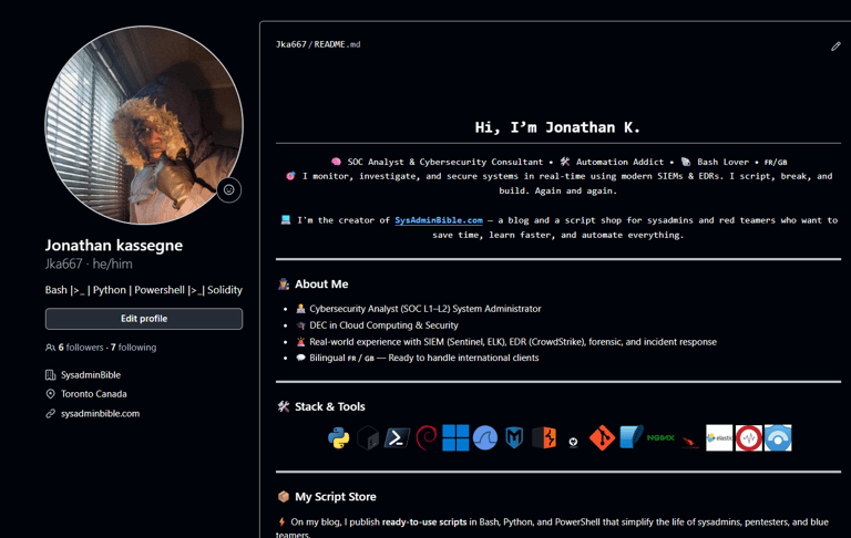 this is a screenshot of my github profil were you can have acces to sysadminbible free projects