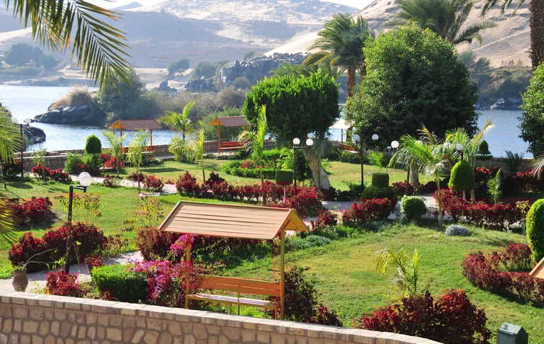 a garden with a gazeboar and a gazeboar