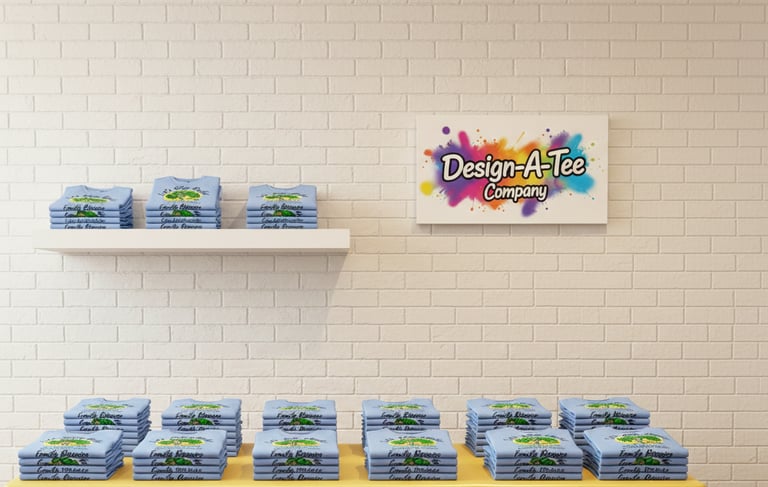 Design-A-Tee Company family reunion custom t-shirts with tree design on a Carolina Blue t-shirt