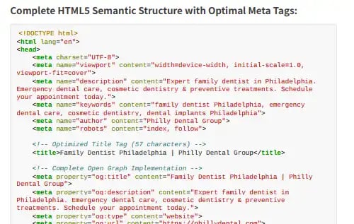 Comprehensive SEO strategy with HTML5 meta tag example