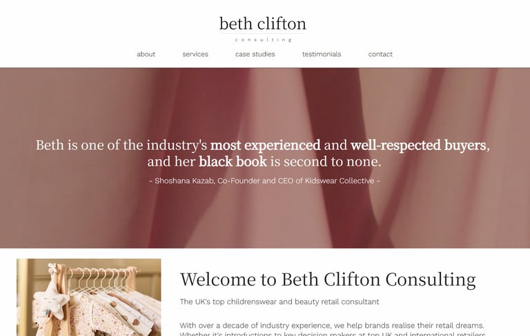 Screenshot of homepage for Beth Clifton Consulting