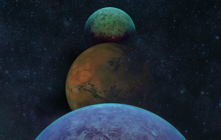 a planet with a blue planet in the background