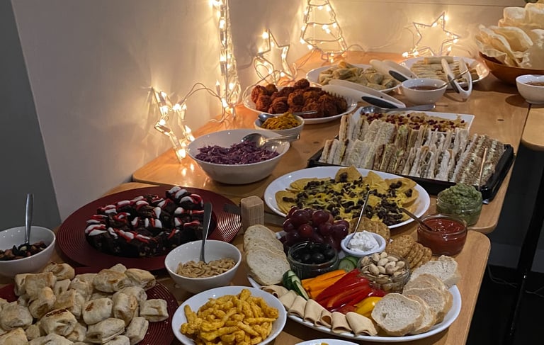 a table of vegan buffet food served at the ark northampton at christmas
