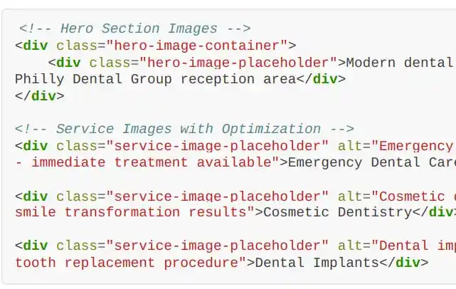 SEO-optimized HTML hero section for dentist