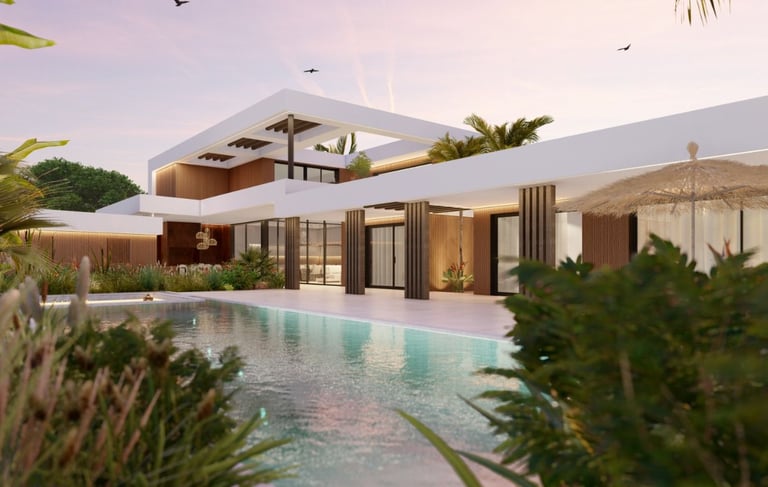 a house with a pool and a swimming pool