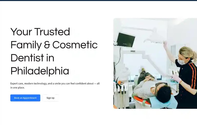 dentist's website page with a dentist's office