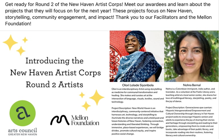 artist corps arts council greater new haven mellon foundation