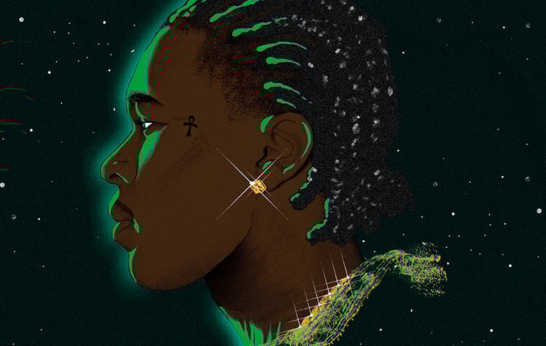 a woman with a green hair and a green background