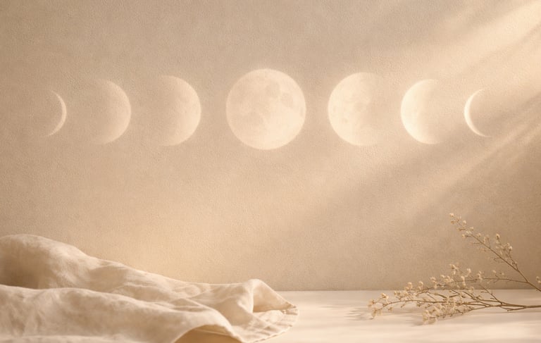 Fases de la luna en tonos cálidos, rituales lunares Mar de Luna