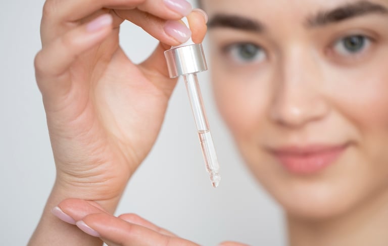 Vrouw met retinol buisje vast