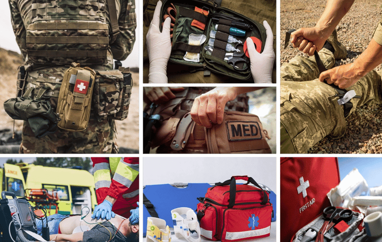 a collage of a variety of first aid supplies