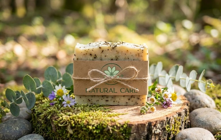 Natural Care savon naturel à l'avoine enveloppé dans du carton avec logo