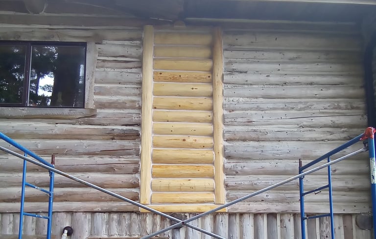 log replacement on Vancouver Island log home
