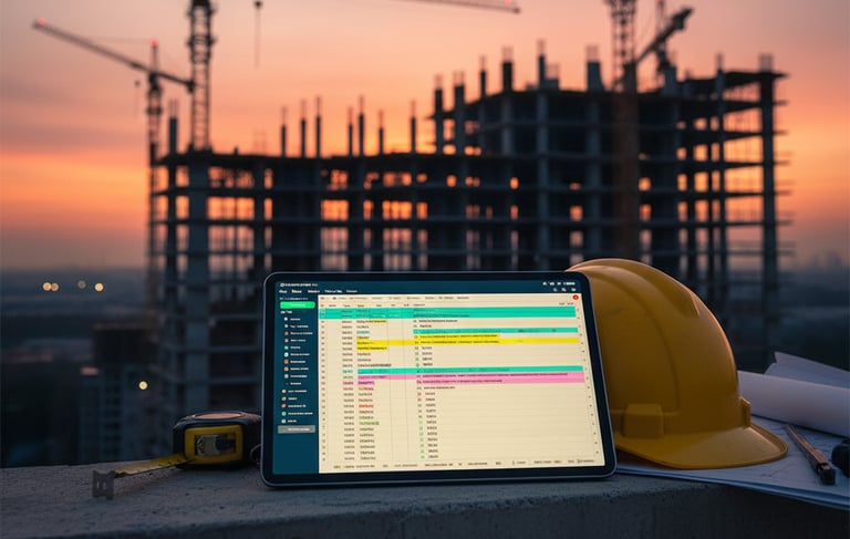 Team planning project milestones using digital dashboards and blueprints.