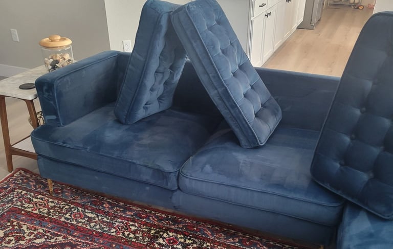 Blue Couch just cleaned with King Organic Clean