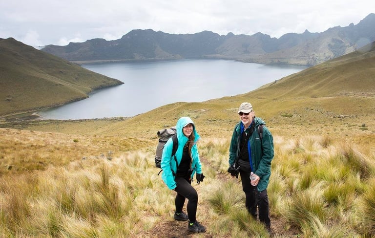 hiking Fuya Fuya, Mojanda Lagoon in the back