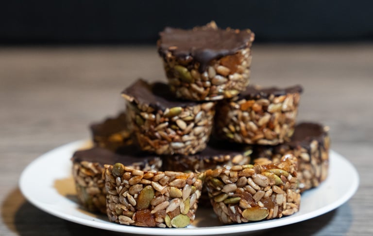 Apricot & Coconut seed bites with dark chocolate