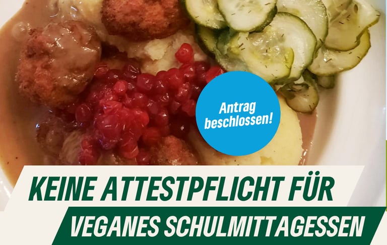 Sharepic zum Antrag mit dem Foto eines Tellers voll mit Essen.