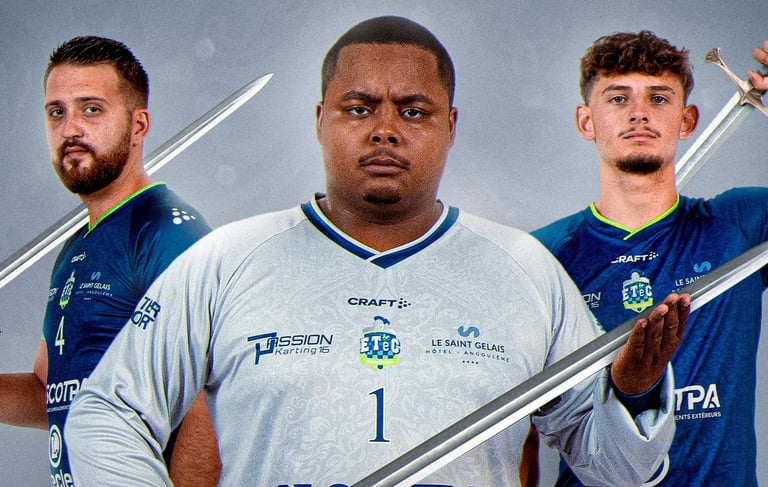 Visuel sportif 3 joueurs de handball avec des épées dans la main