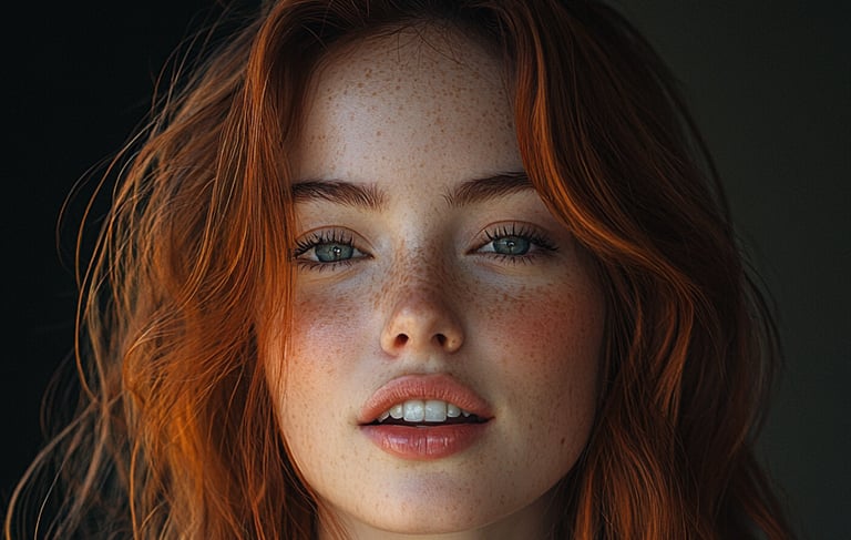 a woman with red hair and a white bra top