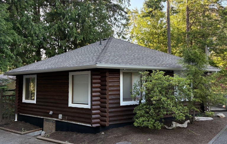 Qualicum Beach log home restored by Earth Embassy Restorations, Vancouver Island company 