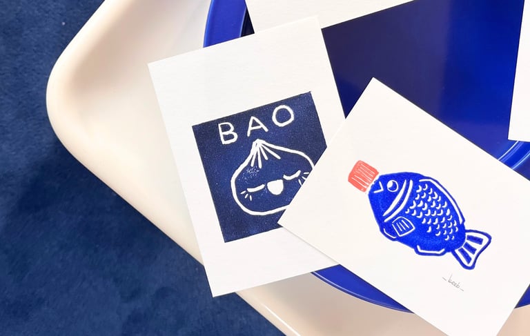 Linogravures Beeb bleu ultramarine