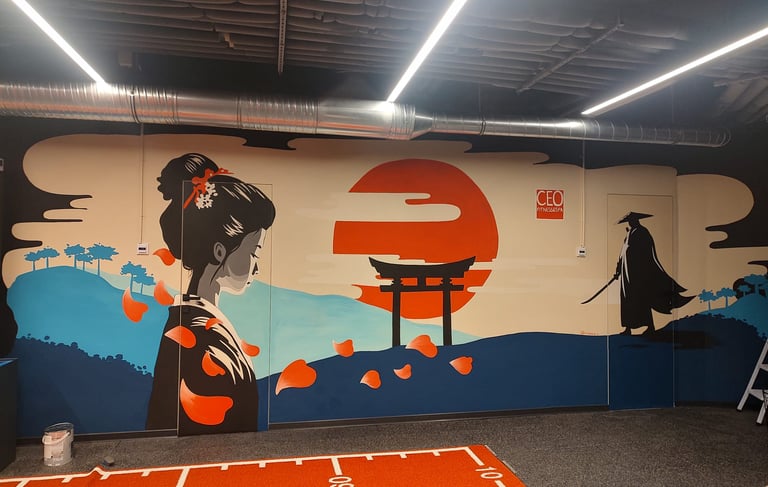 Pictură murală cu tematică japoneză.