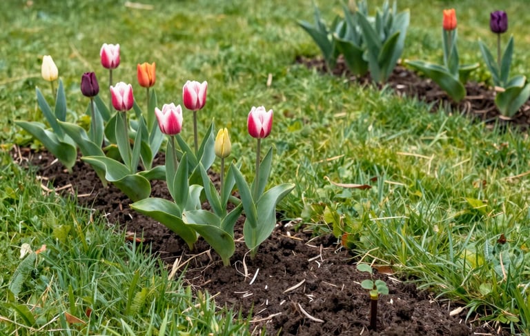 Fresh green leaves sprout from the ground.