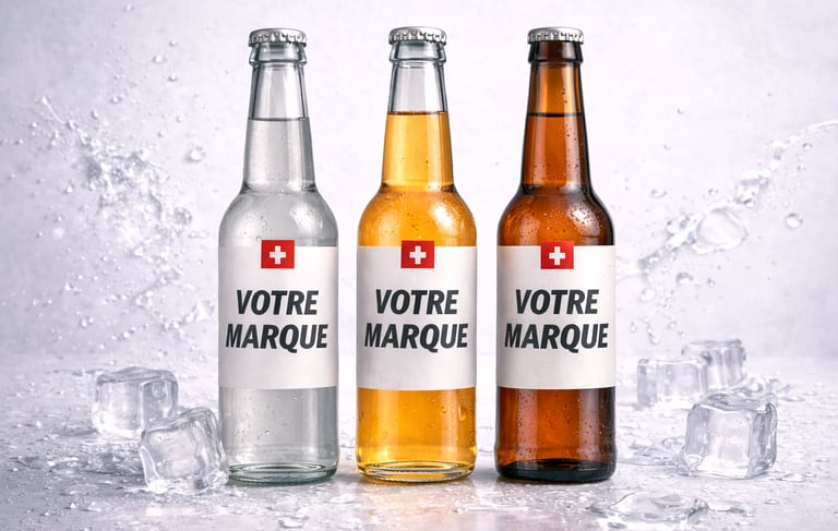 Boisson artisanale white label en bouteille personnalisable, production suisse pour marque privée