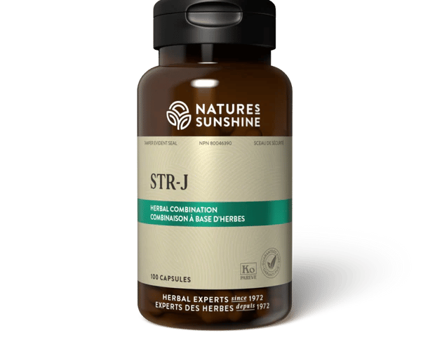 Nature's Sunshine STR-J herbal combination dietary supplement in a 100 capsules.