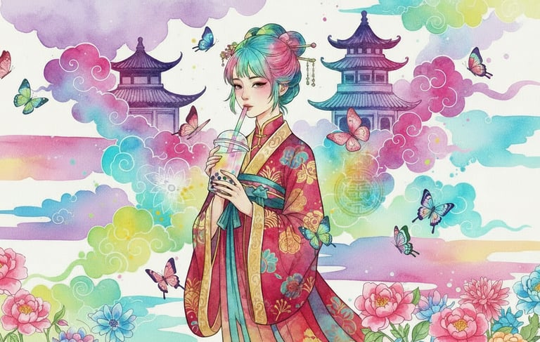 Chinese girl sipping bubble tea