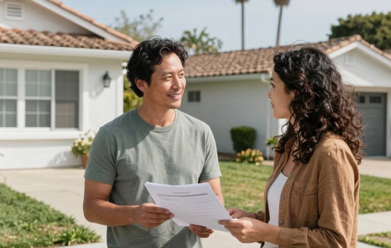 cash home buyer explaining home selling process to Riverside homeowner